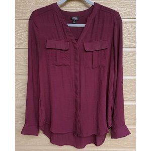 a.n.a Burgundy Chiffon Long Sleeved Blouse Sz S